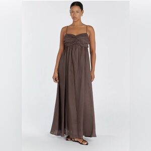 DISSH Dallas Chocolate Linen Maxi Dress Size 8